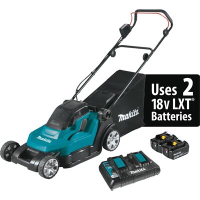 Makita XML05PT 36V (18V X2) LXT 17″ Residential Lawn Mower Kit, dual port charger (5.0Ah)