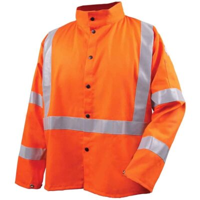 Black Stallion JF1012-OR-LRG Safety Welding Jacket with Flame Resistant Reflective Tape, Large