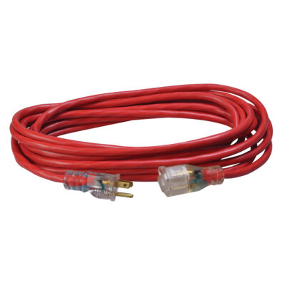 Southwire 2487SW8804 14/3 25′ SJTW Red Extension Cord with Lighted End