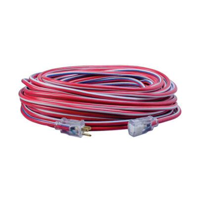 Southwire 2549SWUSA1 12/3 100′ SJTW Red/White/Blue Extension Cord W/Lighted Ends