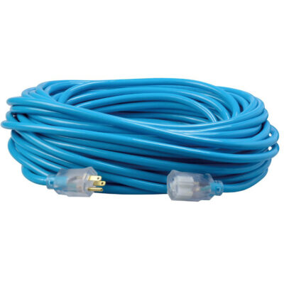 Southwire 2579SW000H 12/3 100′ SJTW Cool Blue Extension Cord with Lighted Ends