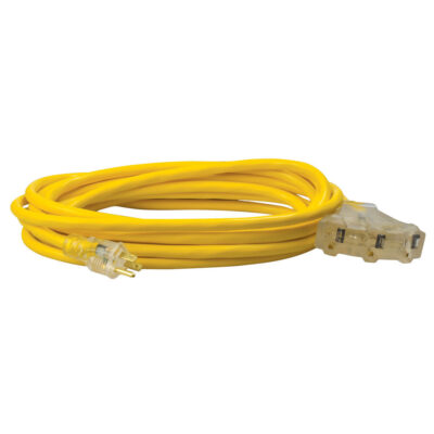 Southwire 4187SW8802 12/3 25′ SJTW Tri-Source Yellow Extension Cord W/Lighted End