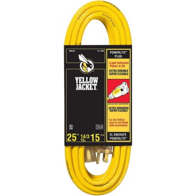 Yellow Jacket 2886 UL Listed 14/3 15 Amp Premium SJTW 25′ (7.62M) Extension Cord with Grounded