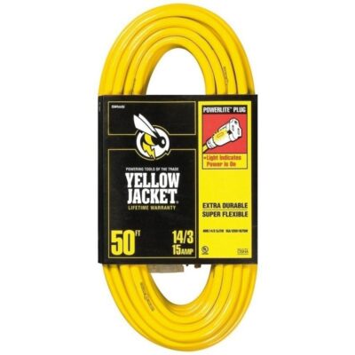 Yellow Jacket 2887 UL Listed 14/3 13 Amp Premium SJTW 50′ (15.25M) Extension Cord with Grounded